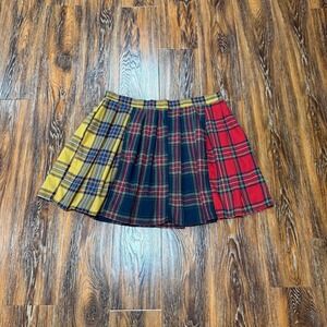 Women's Size Plus 2XL Mixed Plaid Pleated Mini Skirt Tartan Punk Red Yellow Blue